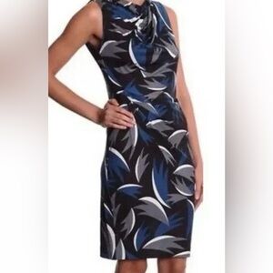Jacob Blue and Black Leaf Print Midi Dress